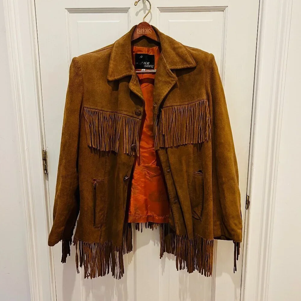 Lesco Leather Vintage 1970s Western Suede Fringe Biker Distressed Jacket Rancher